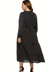Dot Print Surplice Neck Midi Dress