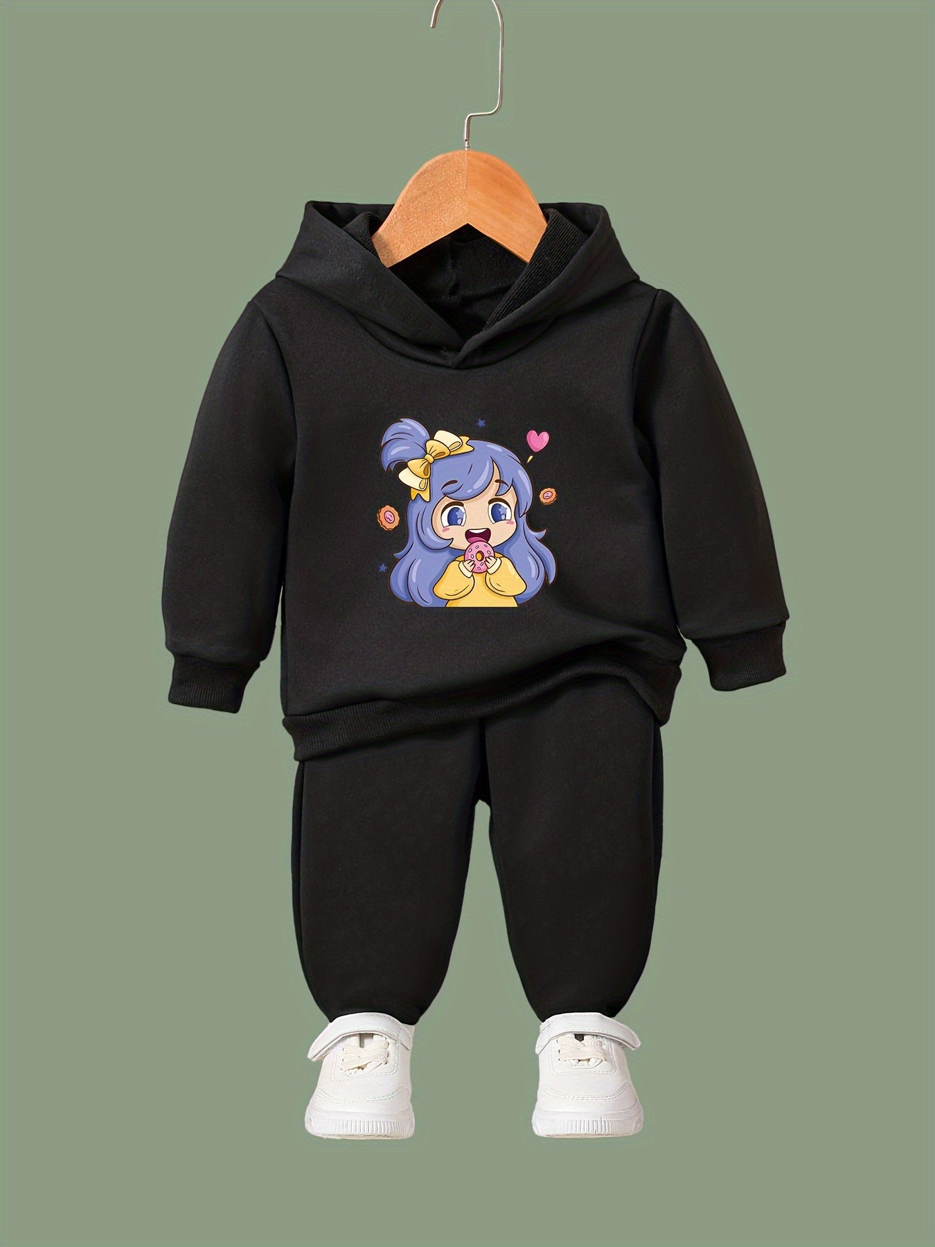 Cartoon Girl Print 2pcs Girls Outfits For Sports Spring Fall Outdoor Gift