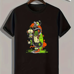 Cartoon Character & Snake Med Men's Graphic Tee Casual Comfy Summer Shirt