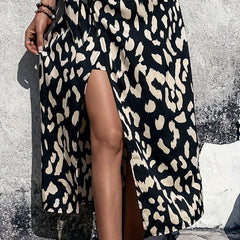 Leopard Print Tie Front Slit Skirt for Women