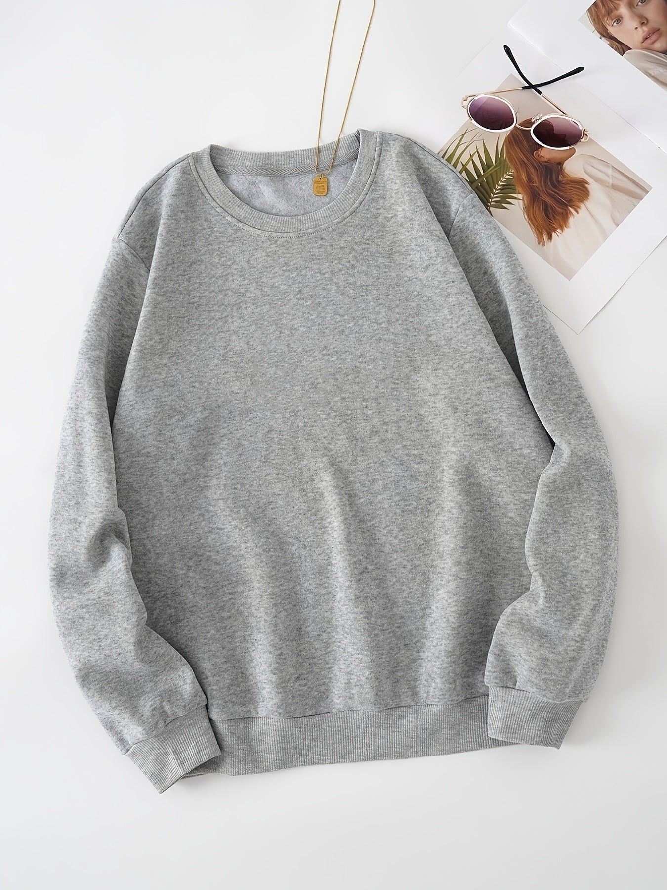Oversized Crew Neck Long Sleeve Sweatshirt Women's Casual Basic Top