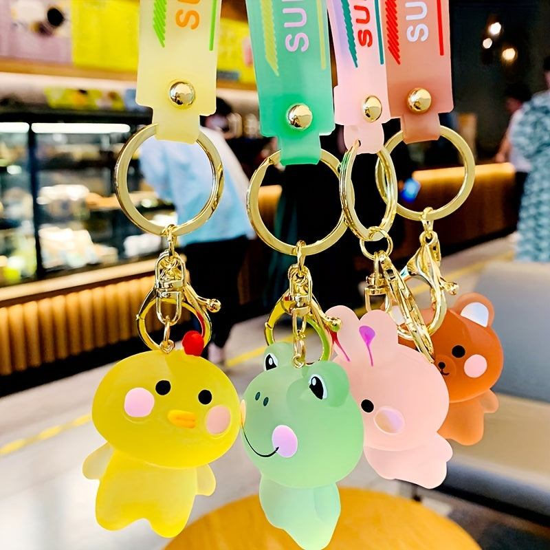 Cartoon Dinosaur Straw Hat Keychain Backpack Pendant