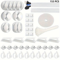 153pcs Cable Management Kit 2 Cable Sleeves 20 Cable Clips 20 Zip Tie Mounts