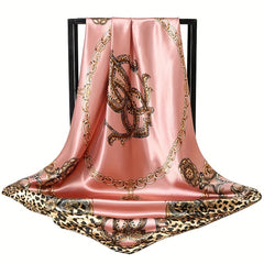 Leopard Chain Print Silk Square Scarf Bandana Casual Neckerchief