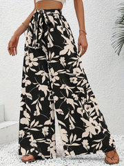 Flower Print Wide Leg Pants Tie Waist Casual Loose Spring Fall
