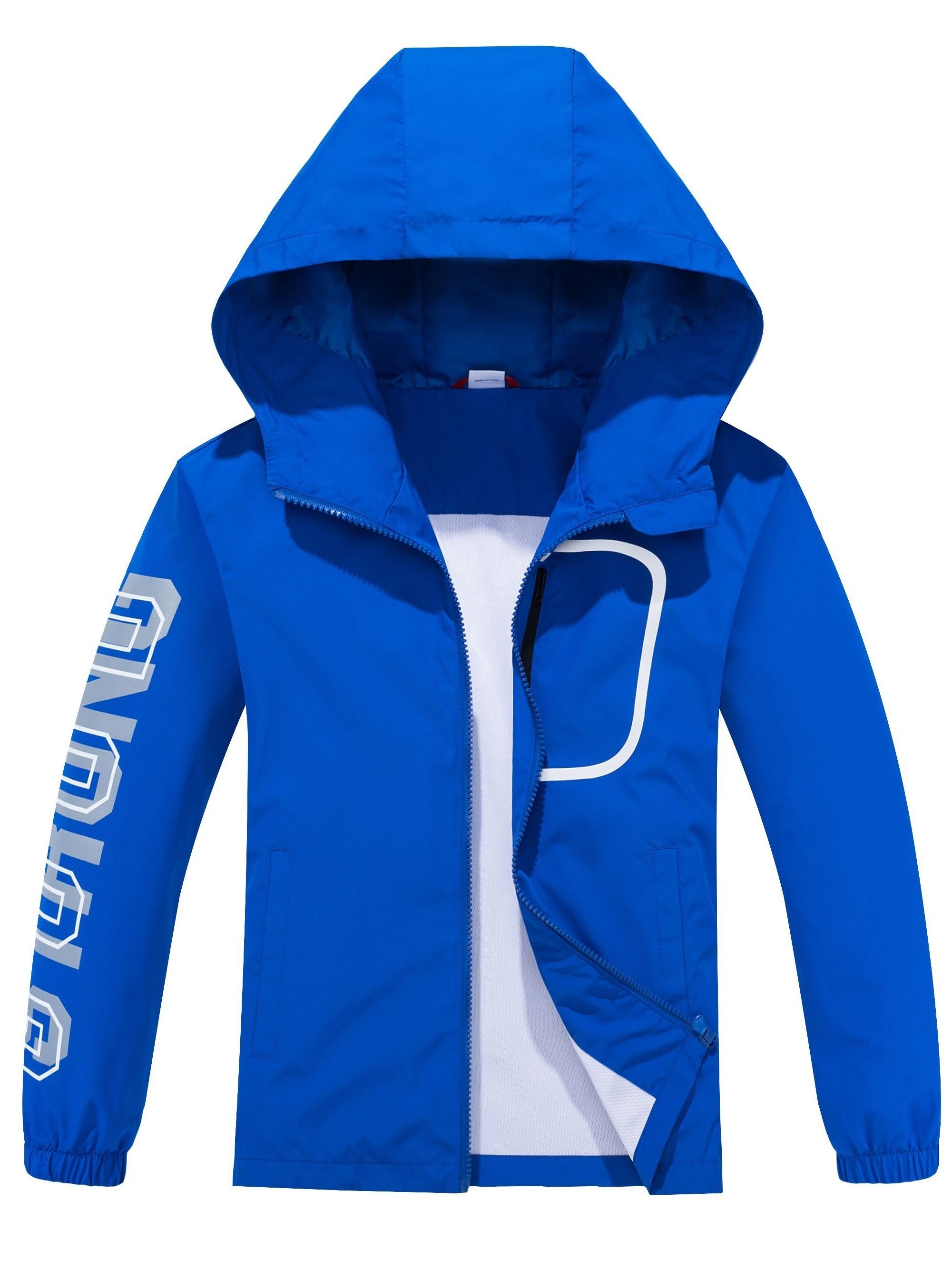 Boys Letter Zip Up Hooded Jacket Raincoat Windbreaker Lightweight