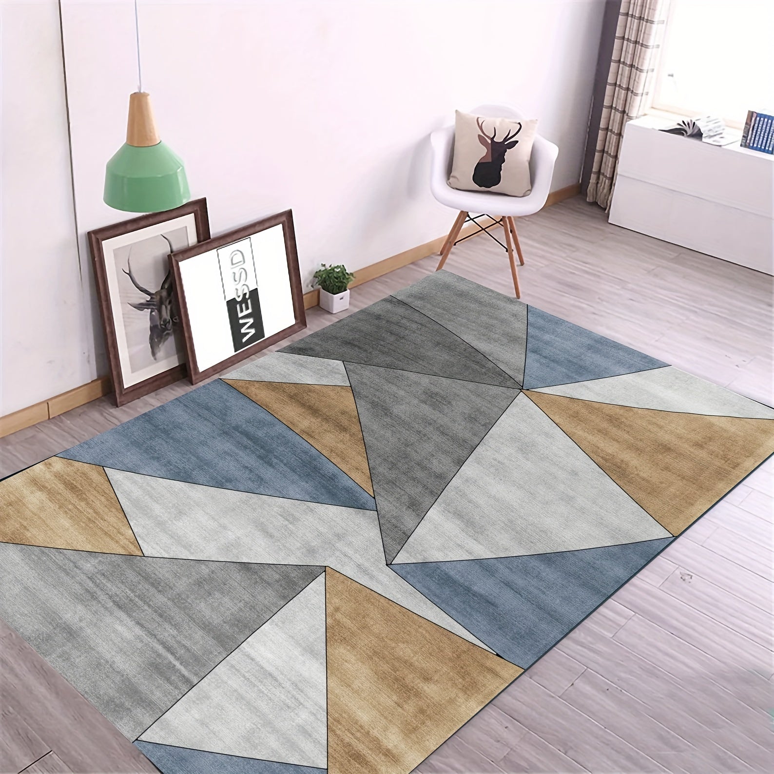 Yellow Geometric Pattern Area Rug Modern Style Home Decor
