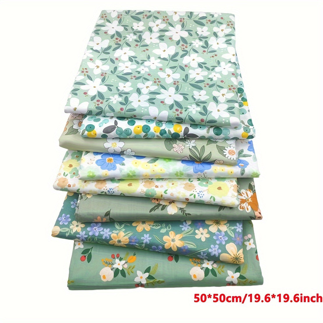 8pcs Green Flower Series Cotton Twill Fabric for Quilting and Sewing DIY