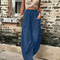 Solid Loose Trousers With Pockets Athleisure Trousers Women's Clothing