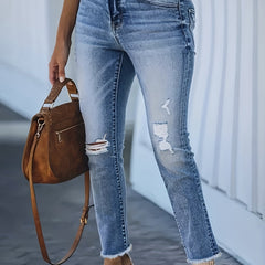 Washed Ripped High Stretch Jeans