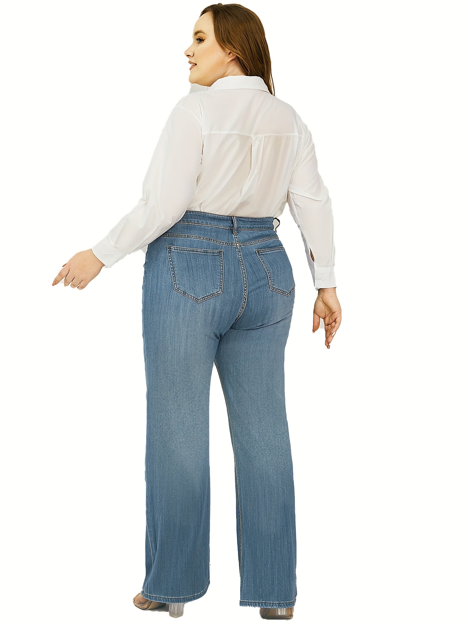 Washed Button Fly Wide Leg Jeans