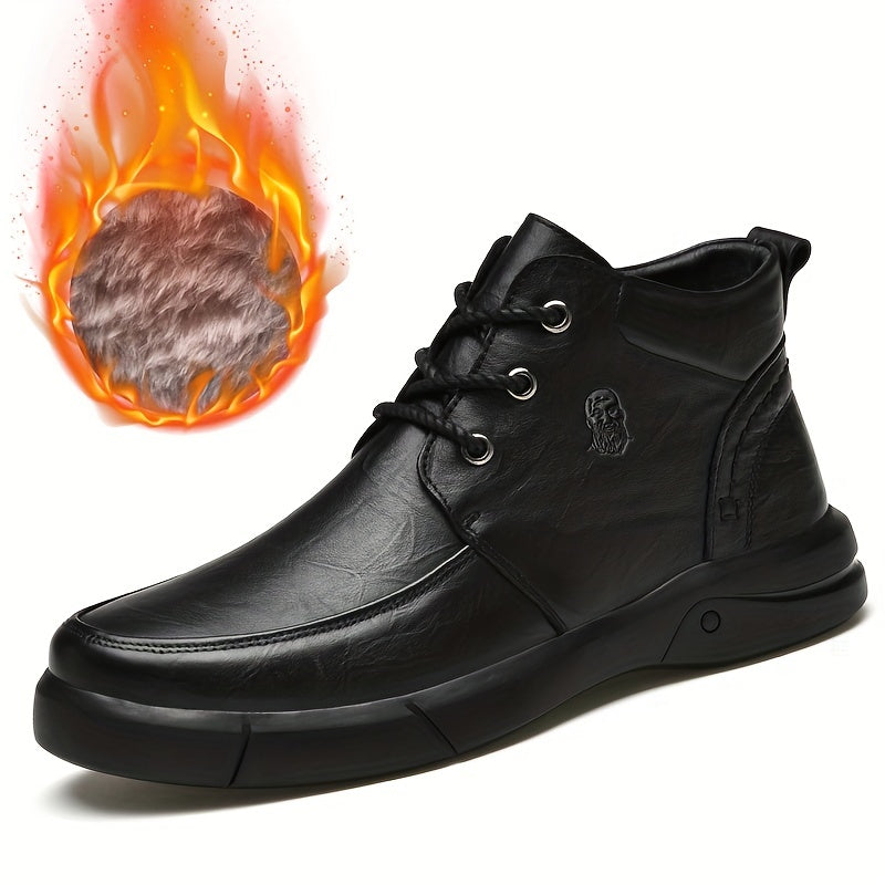 Men's Lace Up Boots With Fleece, Warm Outdoor Walking Boots