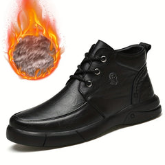 Men's Lace Up Boots With Fleece, Warm Outdoor Walking Boots