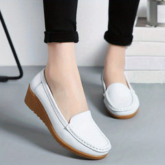 Crochet Trim Faux Leather Walking Loafers Solid Soft Platform Flat Shoes