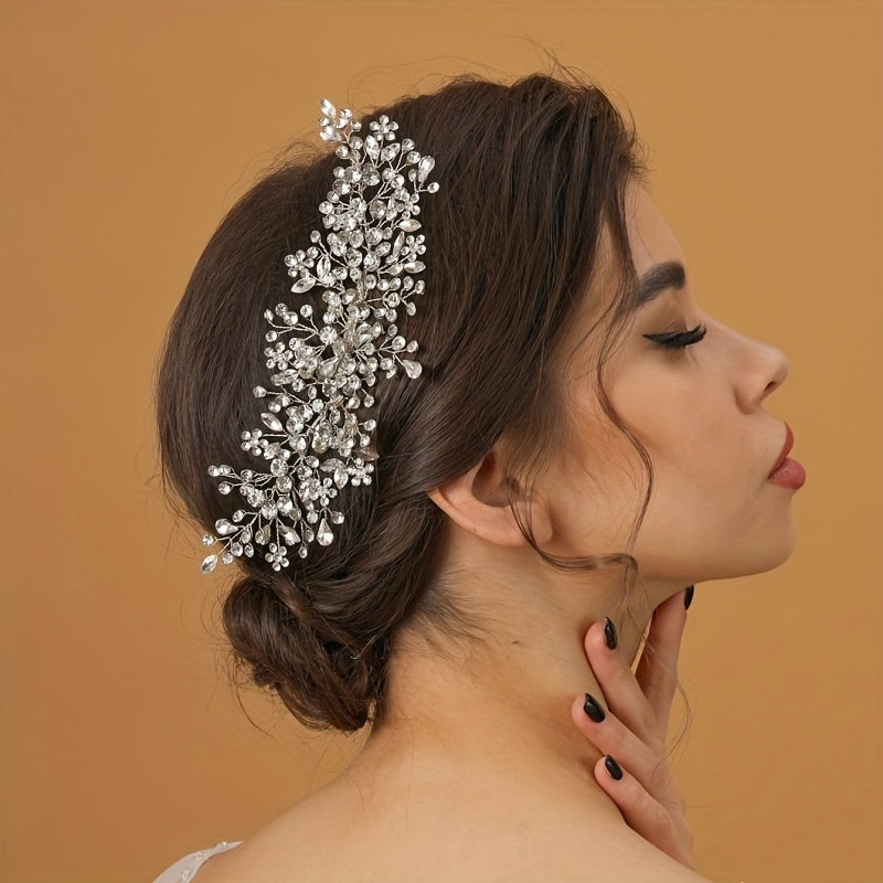 Faux Pearl Rhinestone Leaf Hair Comb Wedding Party Accessory