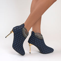 Women's Pointed Toe Ankle Boots with Rhinestone Stiletto Heel