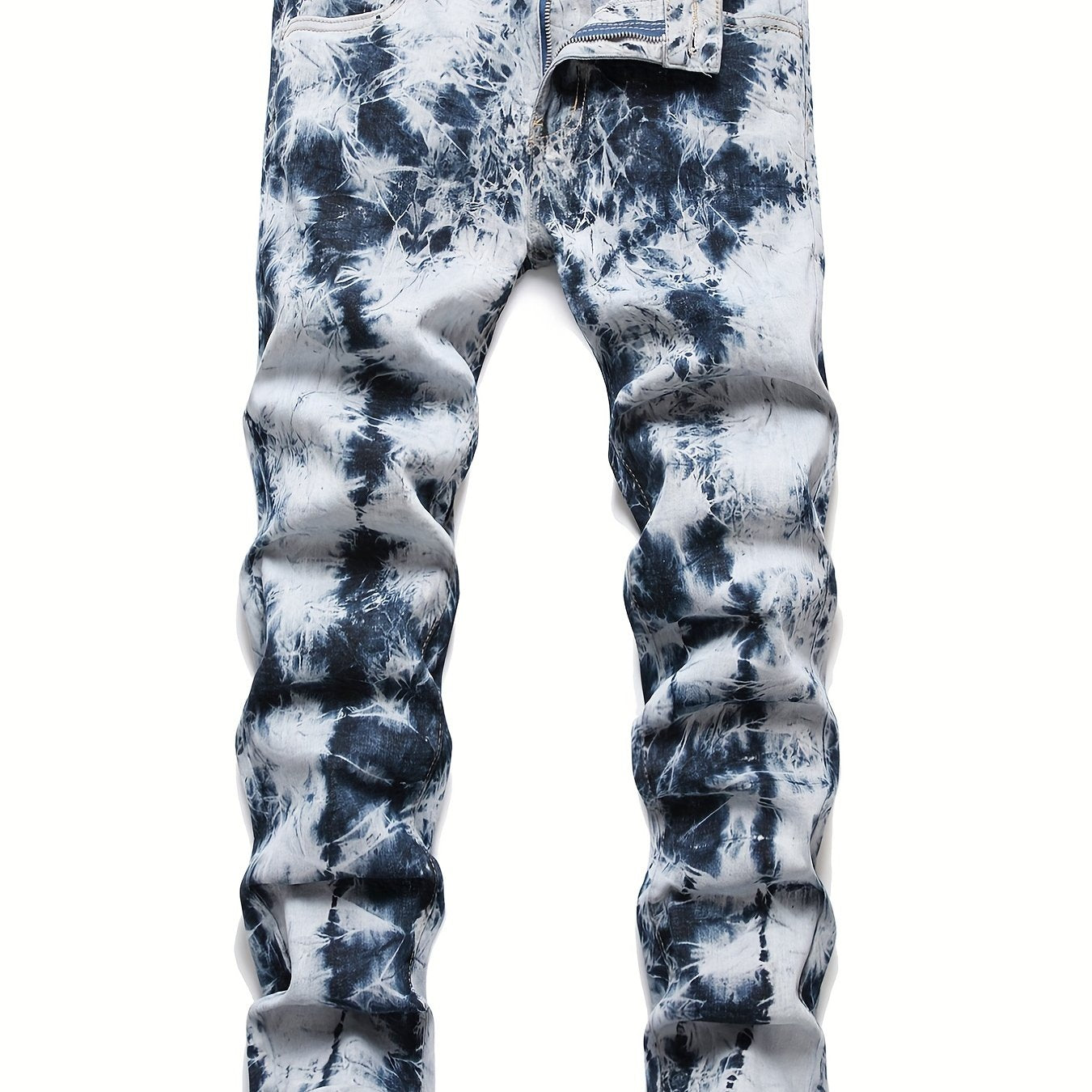 Tie Dye Slim Fit Ripped Jeans Men Casual Street Mid Denim Pants