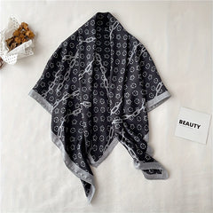 Vintage Chain Print Bandana Square Scarf Silk Shawl Head Wrap For Women