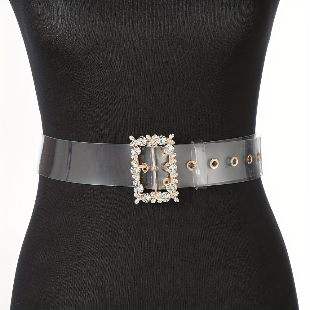 Stylish Rhinestone Eyelet Belt with Buckle for Women