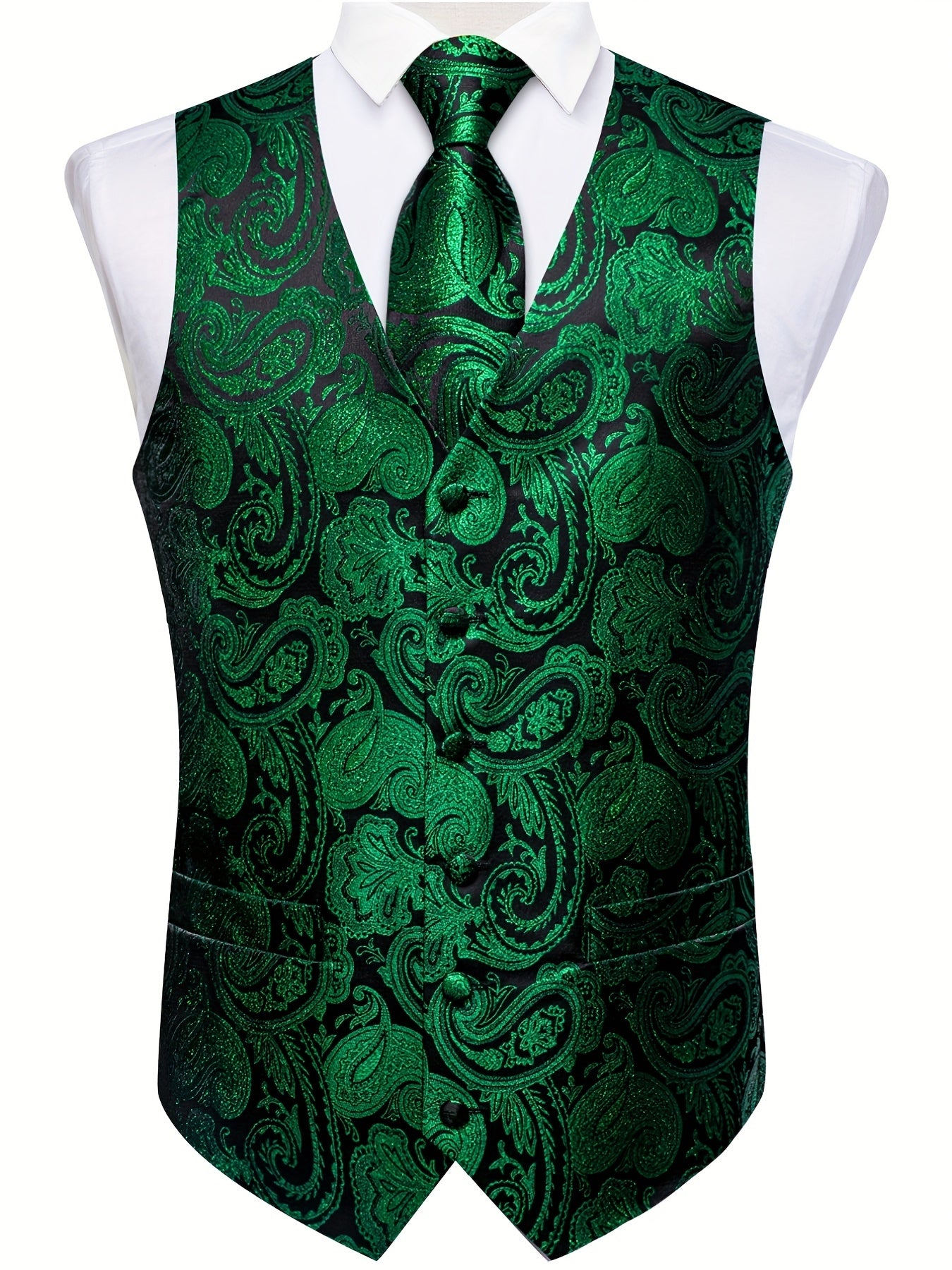DiBanGu Mens Vest Silk Jacquard Woven Waistcoat Sleeveless Gilet