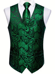 DiBanGu Mens Vest Silk Jacquard Woven Waistcoat Sleeveless Gilet