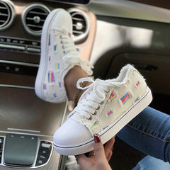 Women's Flat Canvas Shoes Casual Lace Up Low Top Sneakers