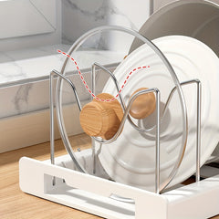 Kitchen Organizer Shelf with Pot Lid Holder, Utensil Rack, Dish Drainboard