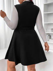 Solid Corduroy A-line Tank Dress With Belt