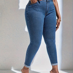 Sexy Jeans Women's Plus Solid Roll Up High Rise High Stretch Skinny