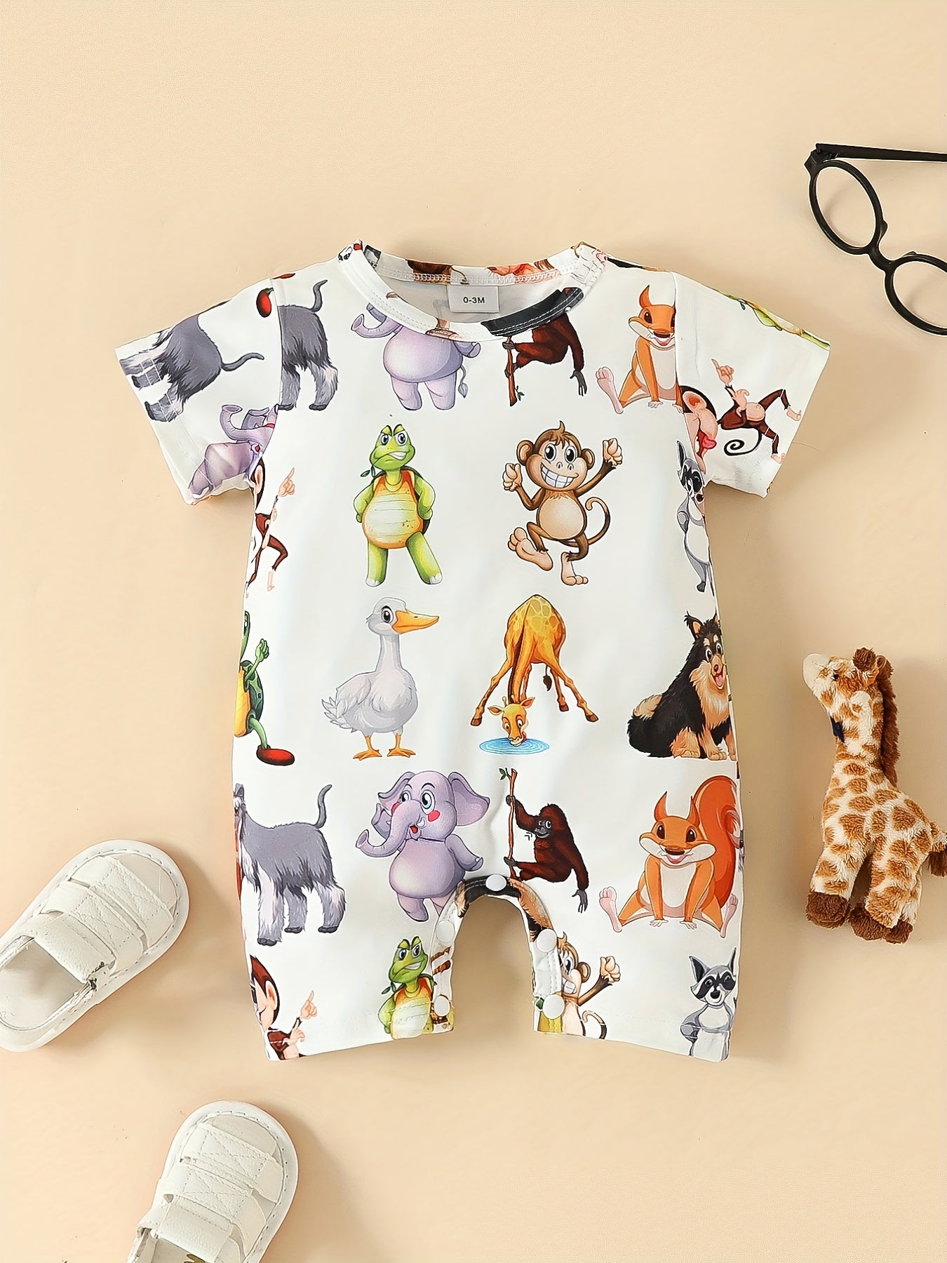 Animal Print Short Sleeve Romper Jumpsuit for Baby Boys and Girls