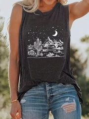 Graphic Print Tank Top Crew Neck Summer Sleeveless