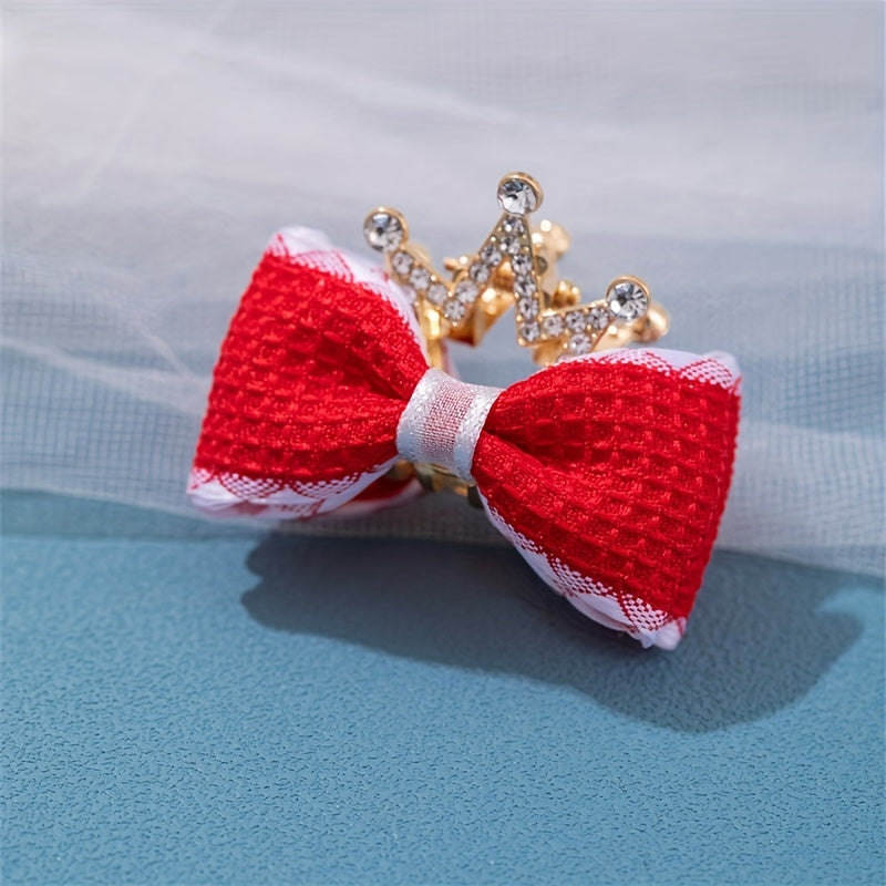 Girls Double Bow Rhinestone Crown Hair Clips