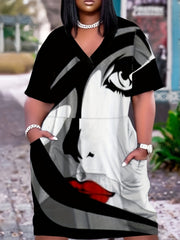Rhinestone Letter V Neck Dress