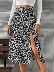 Floral Print Slit Skirt Casual High Waist Spring Summer