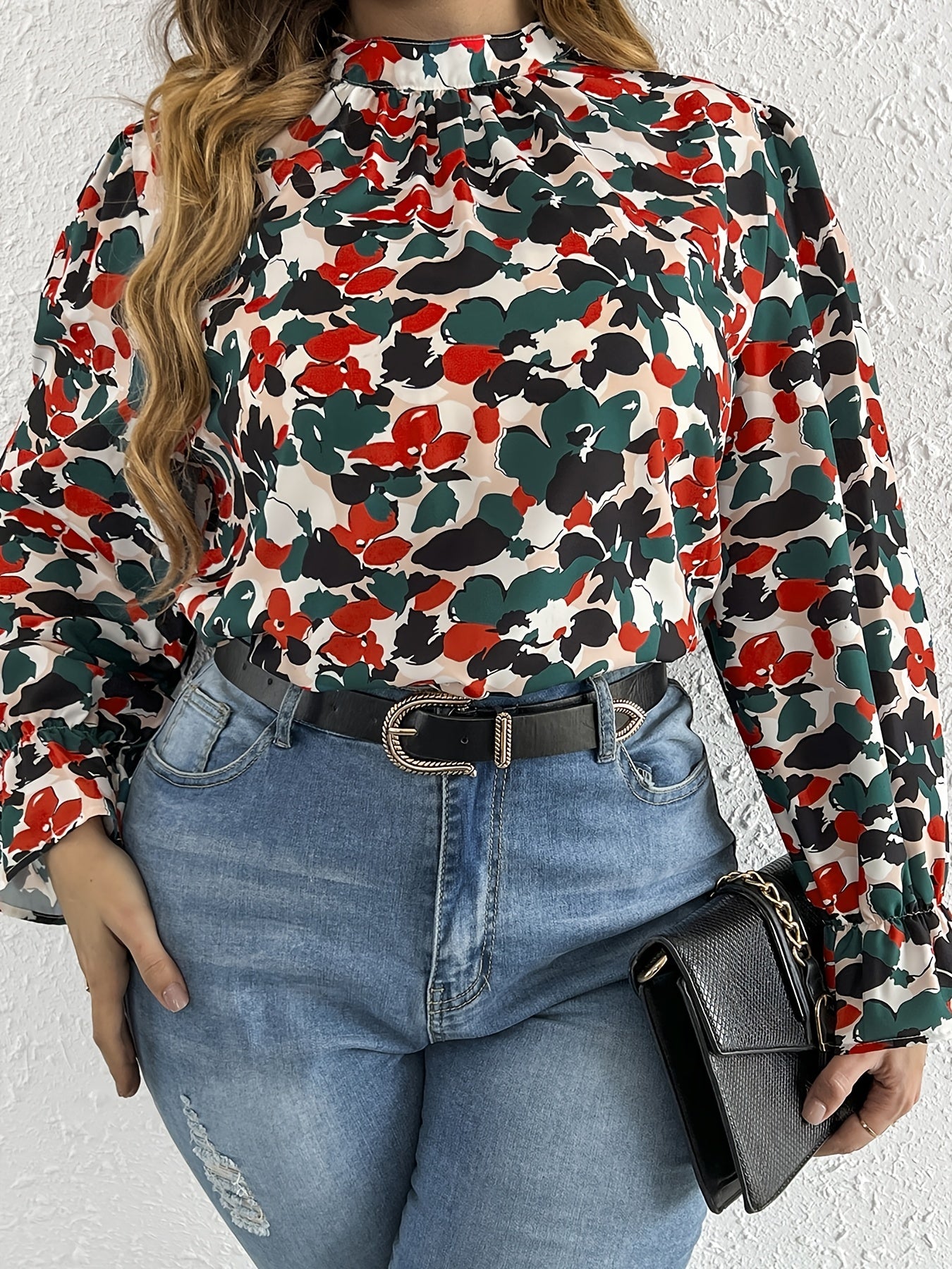 Floral Print Lantern Sleeve Blouse