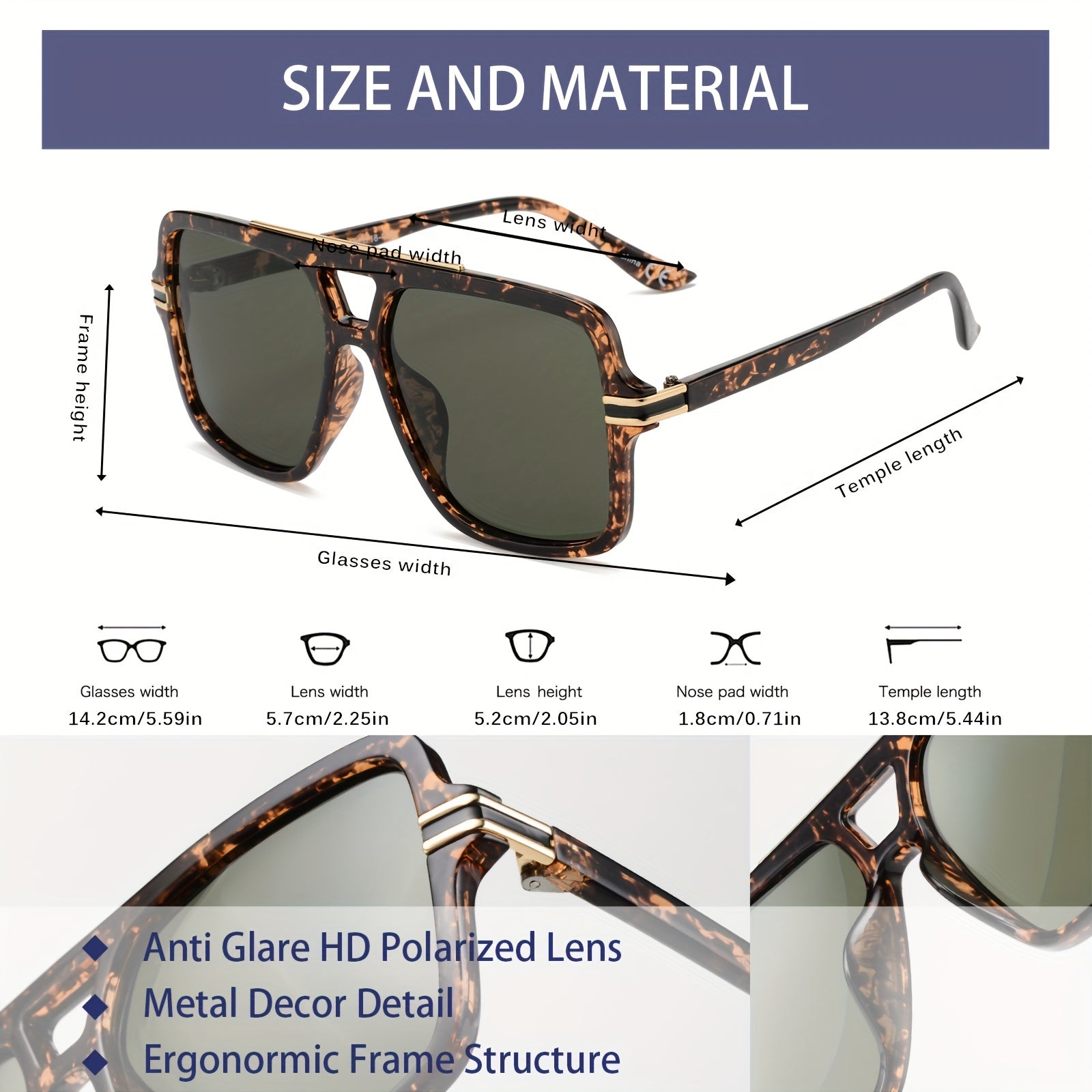 OUWEN Square Polarized Aviator Sunglasses UV400 Eye Protection