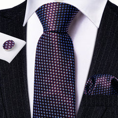 Men's Brown Green Plaid Silk Tie Set