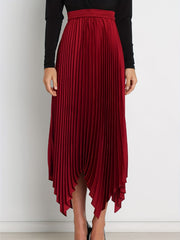 High Waist Pleated Skirt A Line Solid Asymmetrical