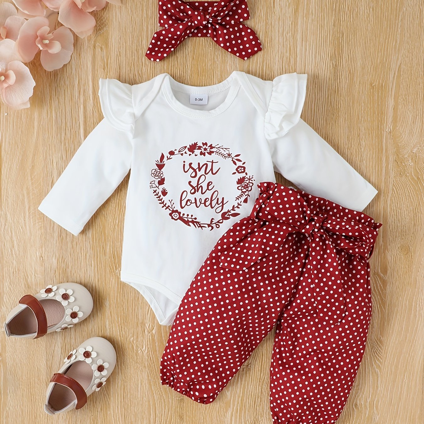 Lovely Baby Girls 4pcs Set Long Sleeve Polka Dot Outfit