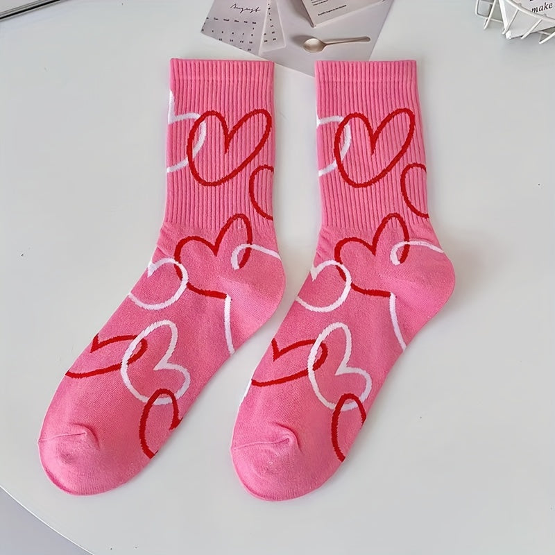 Heart & Leopard Print Socks Women's Mid Tube Stockings