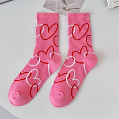 Heart & Leopard Print Socks Women's Mid Tube Stockings