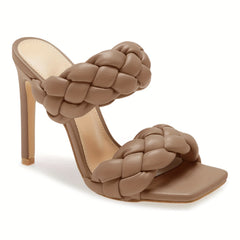 Square Toe High Heels Double Band Stiletto Sandals