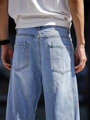 Wide Leg Distressed Denim Pants Mens Casual Street Style Jeans