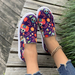 Scary Skull Pattern Slip On Sneakers Loafers Shoes