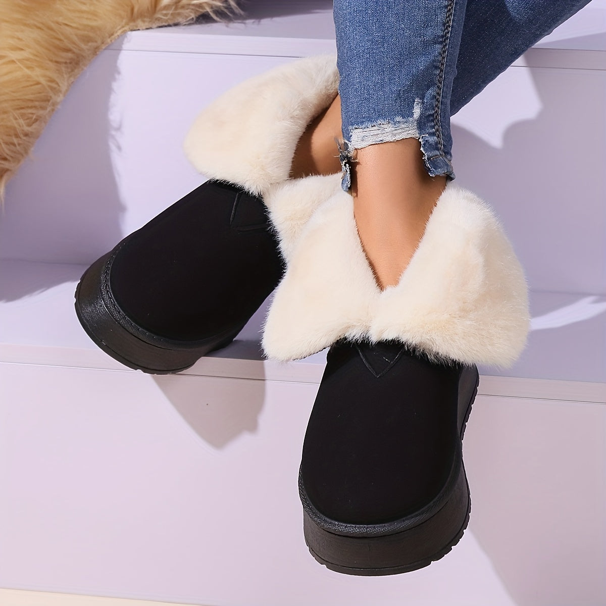 Thermal Snow Boots Fur Lined Flip Calf Boots