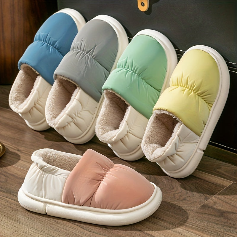 Colorblock Quilted Slippers Slip On Waterproof Home