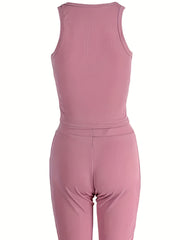 Casual Crew Neck Tank Top & High Waist Shorts Set