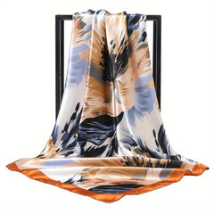 Graffiti Flower Print Scarf Silk Square Head Wrap Sunscreen Travel Beach Towel