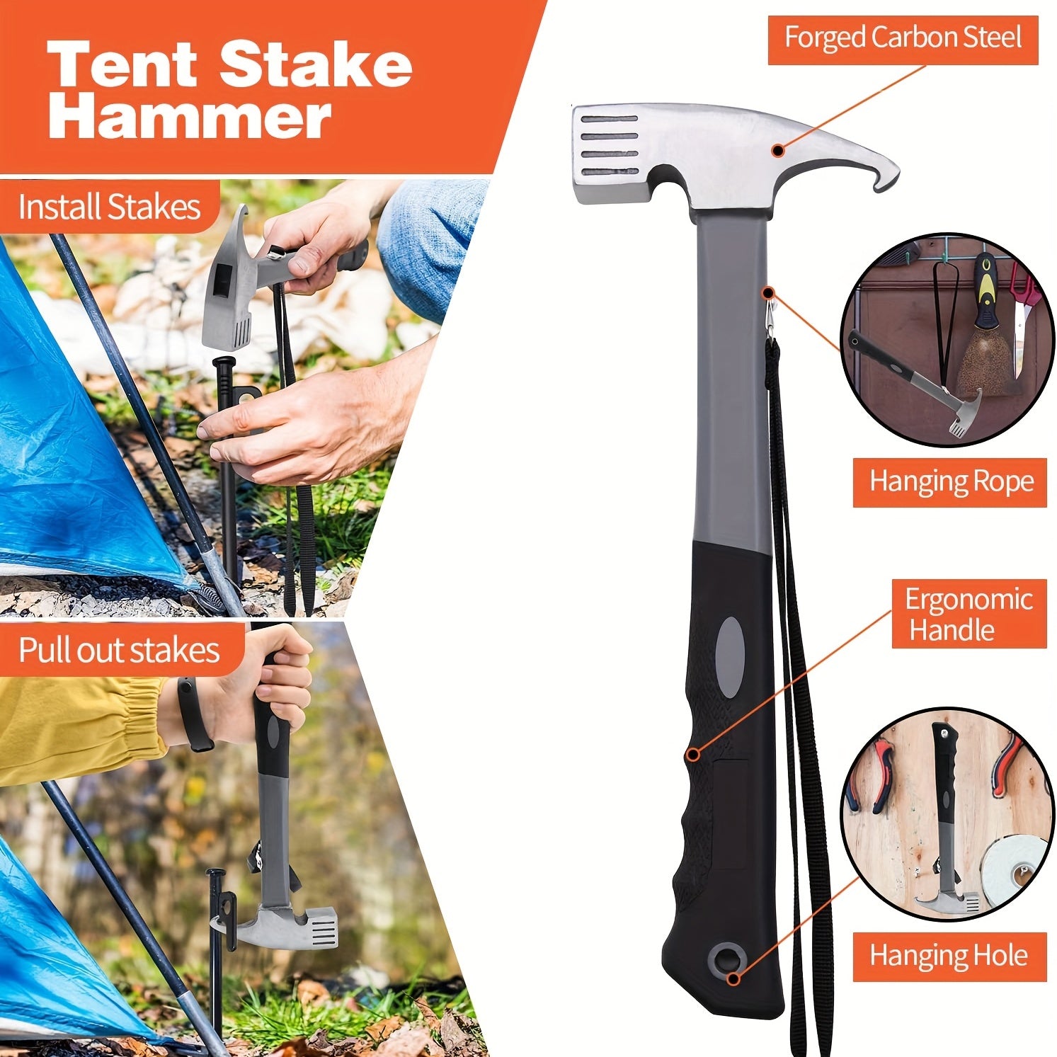 Heavy Duty Camping Hammer + Tent Stake Remover - 31.98 cm