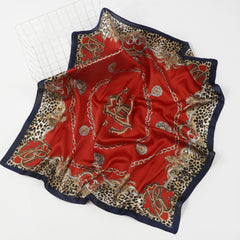 Leopard Edge Square Scarf Chain Printed Headscarf Silk Feeling